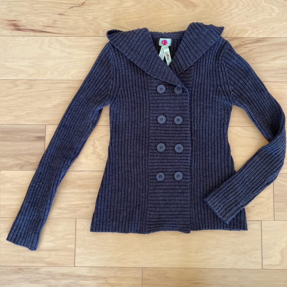 Vintage Y2K Chunky Chocolate Brown Ribbed Double Breasted Layer Cardigan M